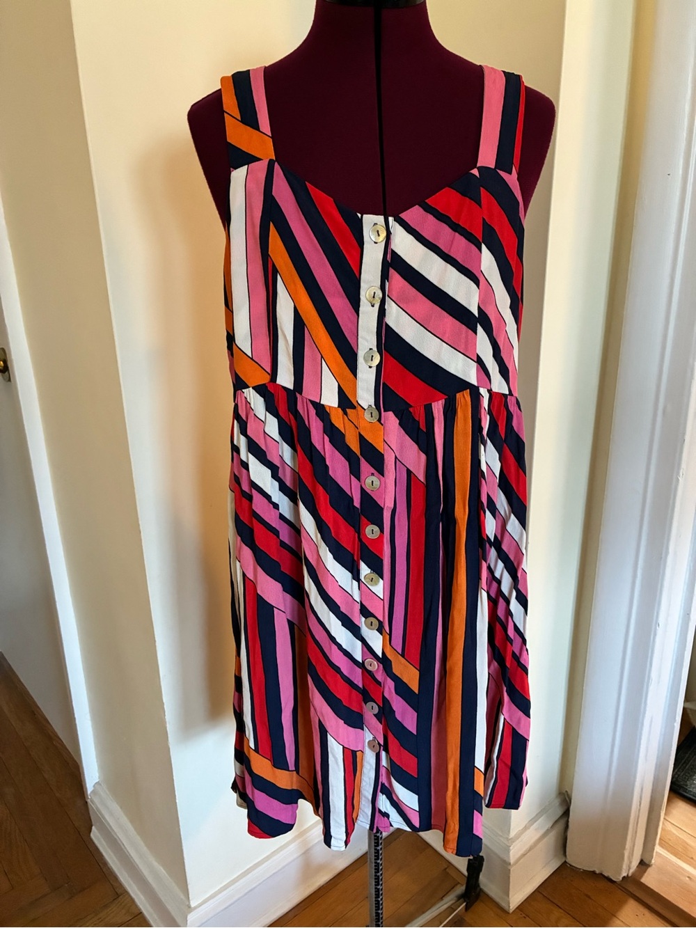 Mister Zimi Pink Orange Malibu Striped Mini Sundress Button Detail
